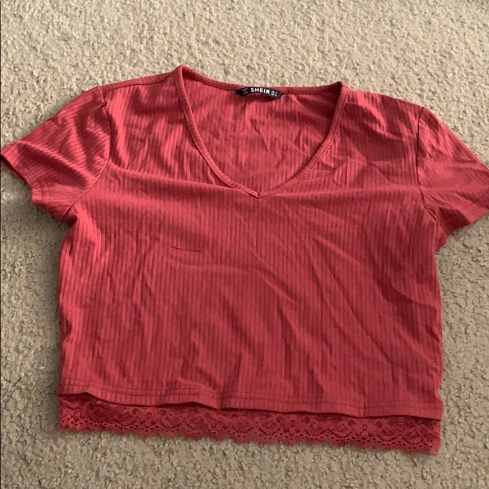 Pink Shein T shirt with lace
